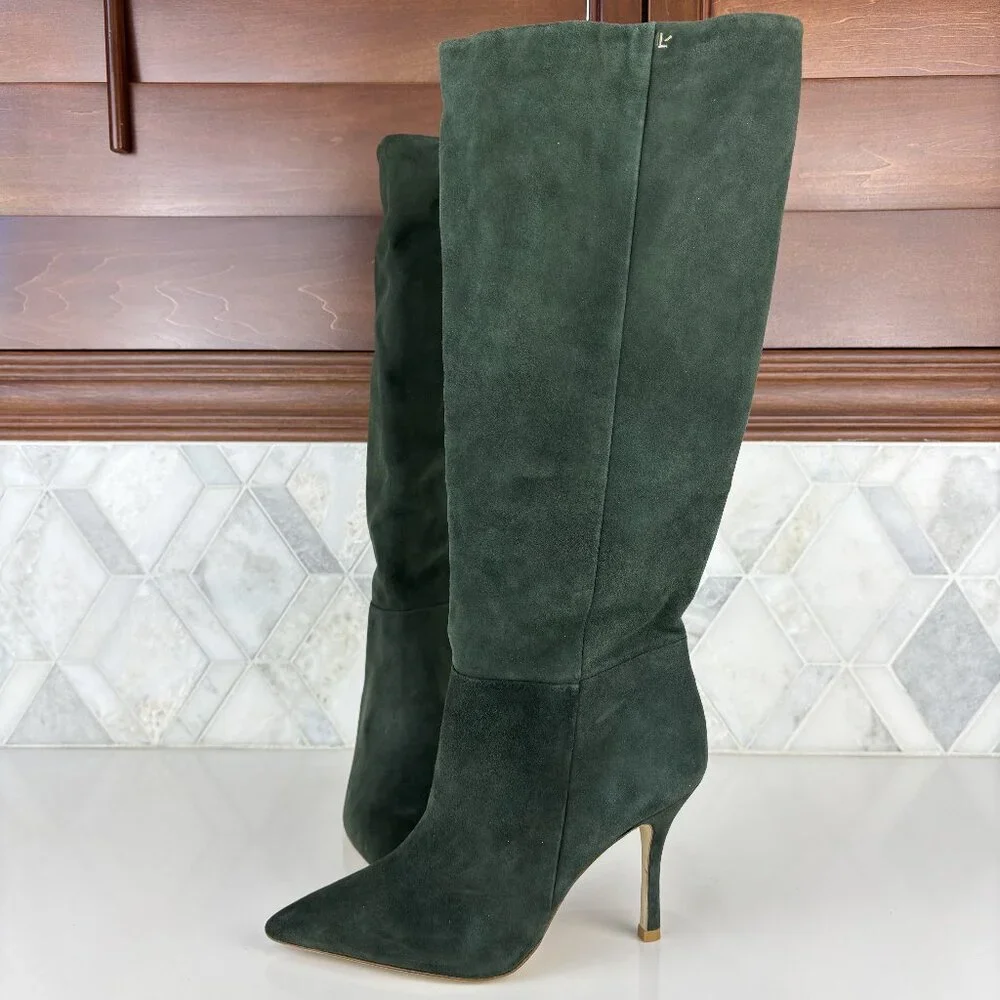 8.5 Larroude Kate Military Green Stiletto Tall Heel Pointed Toe Knee High Boot